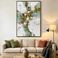 VERDANT ECHO: Wabi Sabi Sculptural White Crack Reveals Moss Green Ochre Canvas