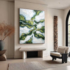 VERDANT FLOW: Abstract Green Impasto Landscape Oil Painting