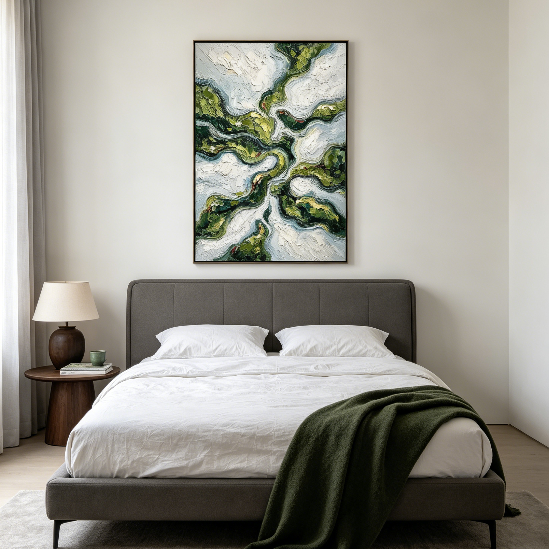 VERDANT FLOW: Impasto Winding Rivers Lush Green Earth Canvas