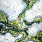 VERDANT FLOW: Abstract Green Impasto Landscape Oil Painting