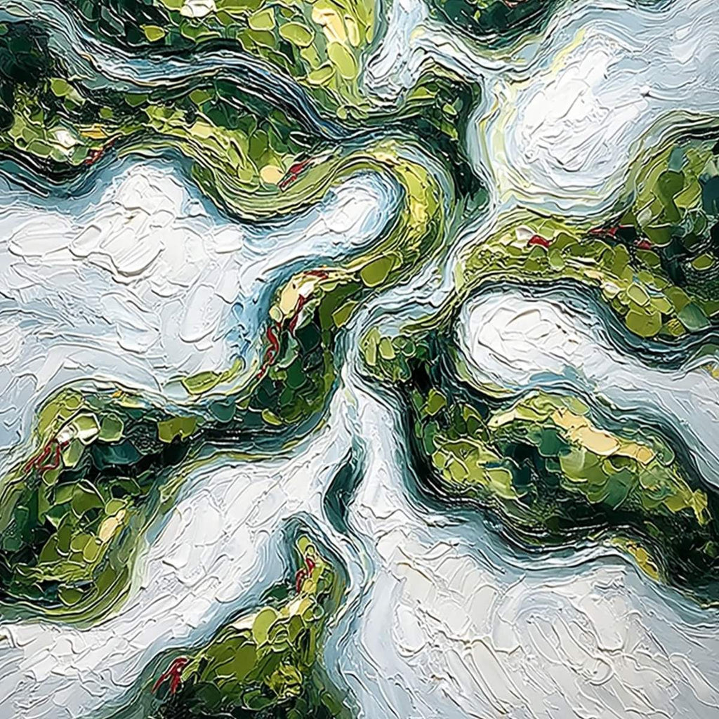 VERDANT FLOW: Abstract Green Impasto Landscape Oil Painting