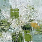 VERDANT GRID: Textured Green and White Wabi Sabi Abstract Painting