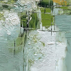 VERDANT GRID: Textured Green and White Wabi Sabi Abstract Painting