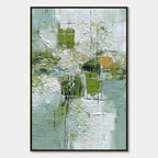 VERDANT GRID: Textured Green and White Wabi Sabi Abstract Painting