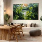 VERDANT HIDEAWAY: Textured Impasto Painting of a Forest Lake