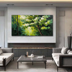 VERDANT LIGHT: Textured Palette Knife Forest Landscape Oil Painting