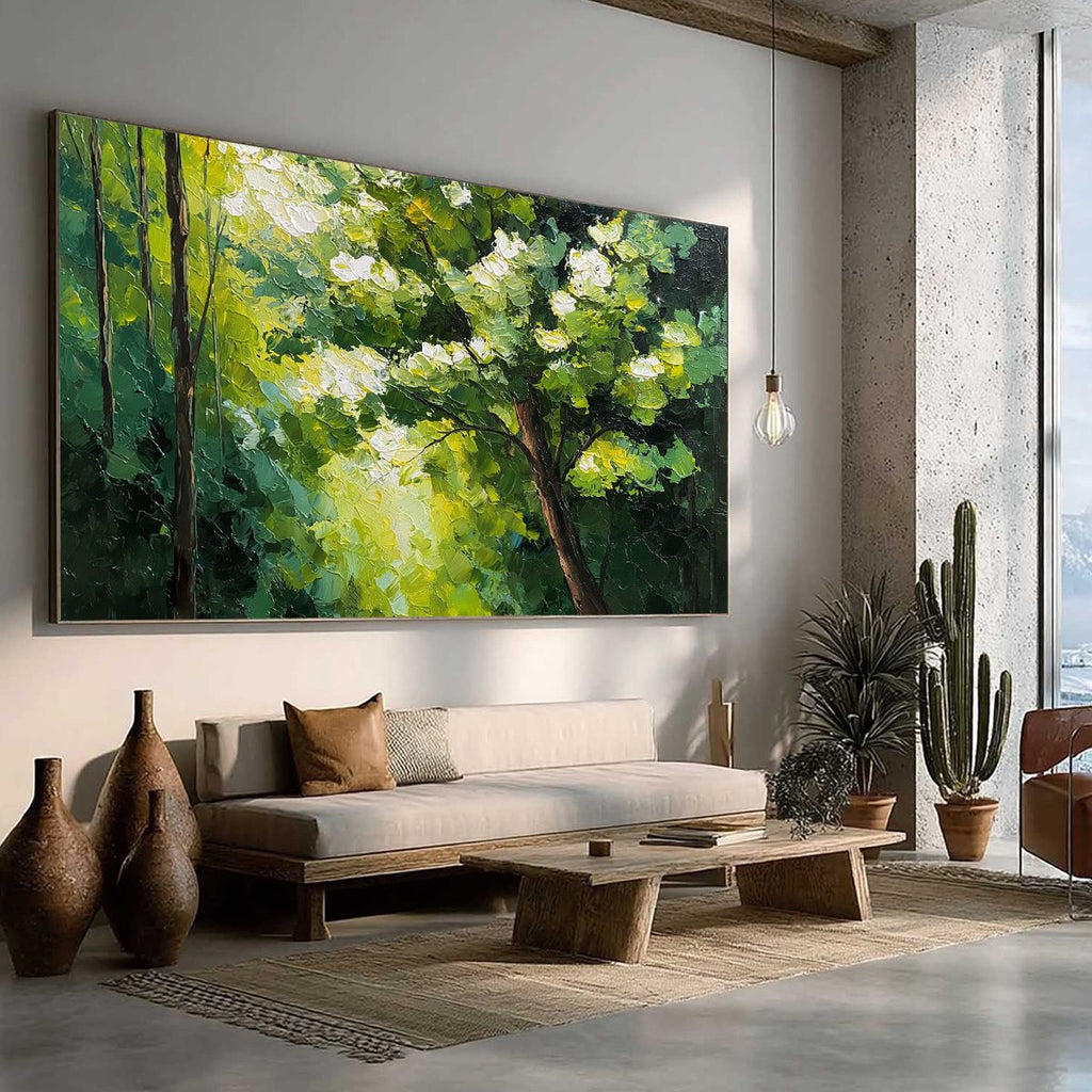 VERDANT LIGHT: Textured Palette Knife Forest Landscape Oil Painting