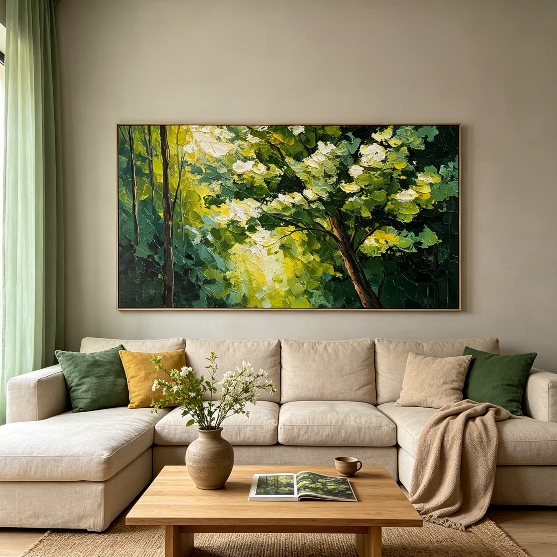 VERDANT LIGHT: Impasto Sunlit Forest Canopy Canvas
