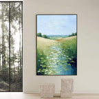 VERDANT PATH: Textured Impasto Landscape Painting of a Lilypad Stream
