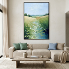 VERDANT PATH: Impasto Sun Kissed Grassy Hills Canvas