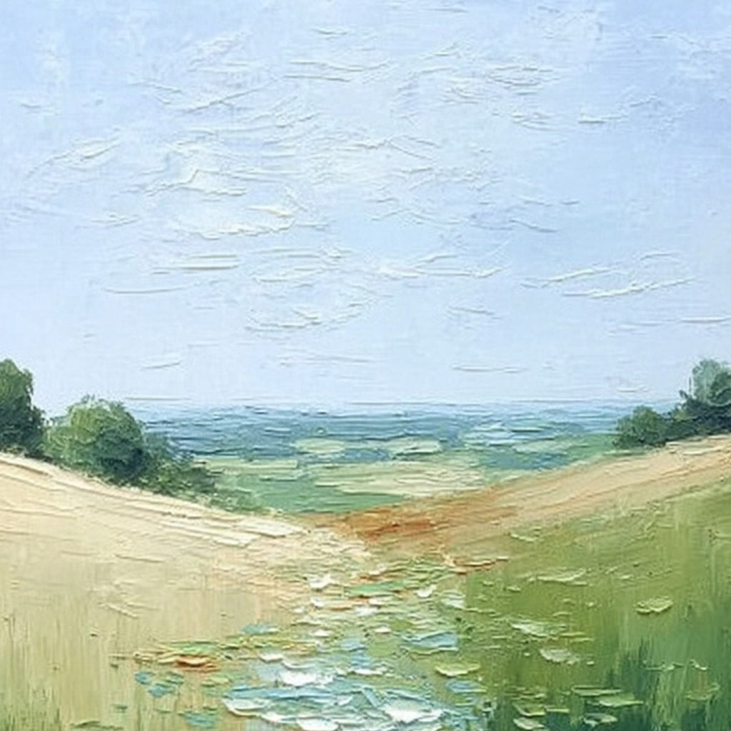 VERDANT PATH: Textured Impasto Landscape Painting of a Lilypad Stream