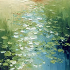 VERDANT PATH: Textured Impasto Landscape Painting of a Lilypad Stream