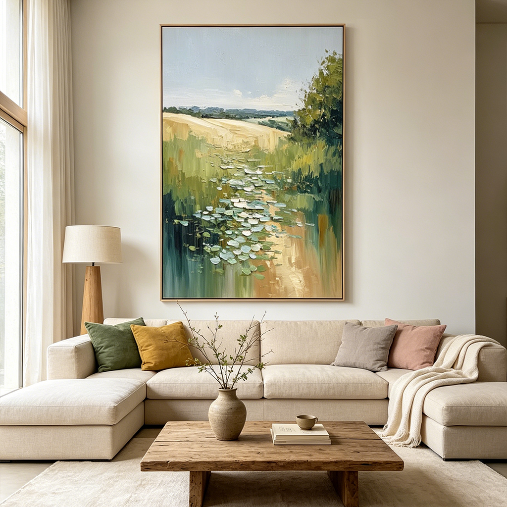VERDANT PATH: Impasto Sun Drenched Meadow Trail Canvas