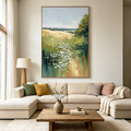 VERDANT PATH: Impasto Sun Drenched Meadow Trail Canvas