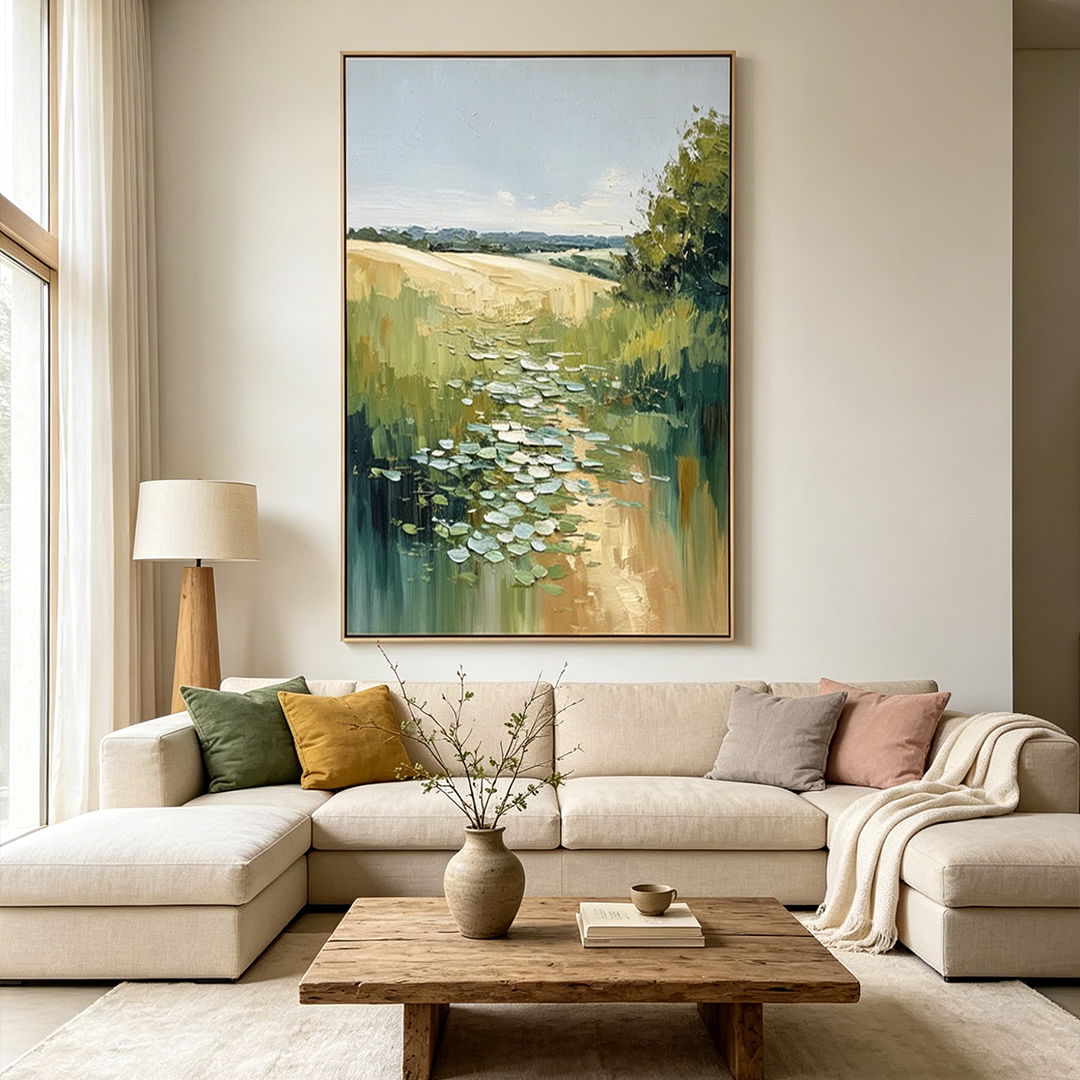 VERDANT PATH: Impasto Sun Drenched Meadow Trail Canvas