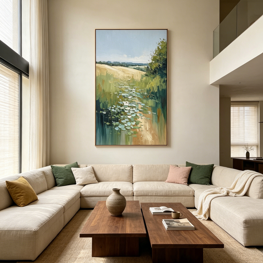 VERDANT PATH: Impasto Sun Drenched Meadow Trail Canvas