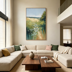 VERDANT PATH: Impasto Sun Drenched Meadow Trail Canvas