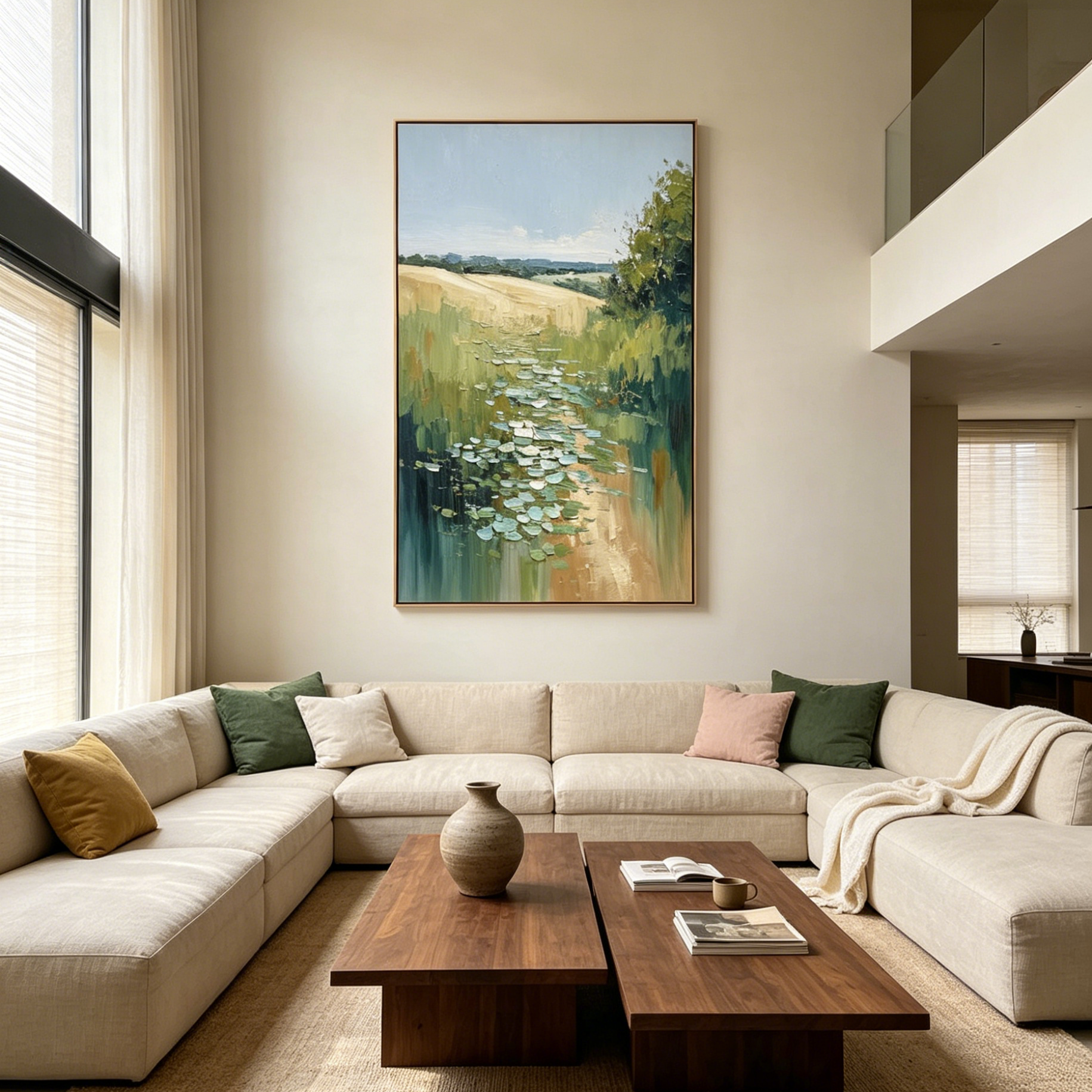 VERDANT PATH: Impasto Sun Drenched Meadow Trail Canvas