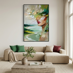 VERDANT REVERIE: Impasto Face Crowned Blossoms Merging Canvas