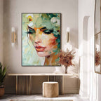 VERDANT REVERIE: Textured Palette Knife Portrait Oil Painting