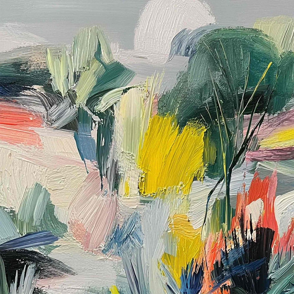 VERDANT RHYTHM: Vibrant Abstract Landscape Oil Painting with Textured Brushstrokes