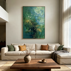 VERDANT SANCTUARY: White Birds Reflective Emerald Waters Canvas