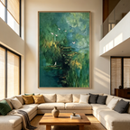 VERDANT SANCTUARY: White Birds Reflective Emerald Waters Canvas