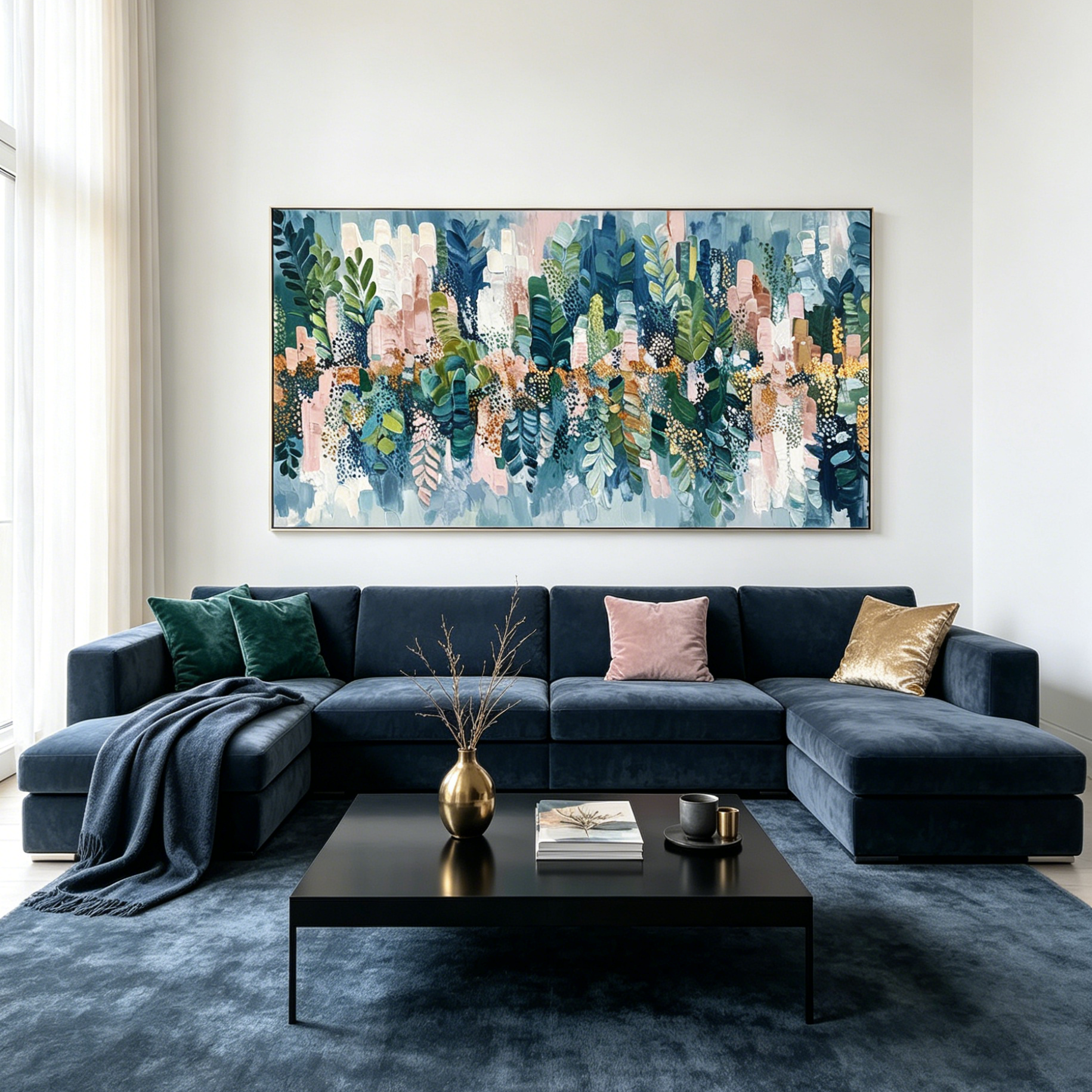 VERDANT SANCTUARY: Impasto Soft Pinks Shimmering Gold Abstract Canvas