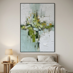 VERDANT SANCTUARY: Wabi Sabi Impasto Serene Green White Subtle Gold Canvas