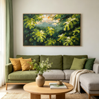 VERDANT SANCTUARY: Impasto Emerald Canopy Jungle Leaves Canvas