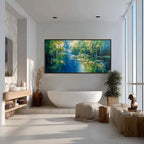VERDANT SANCTUARY: Textured Palette Knife Forest Pond Landscape Painting