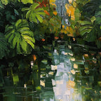 VERDANT SANCTUARY: Textured Palette Knife Painting of a Lush Jungle Oasis