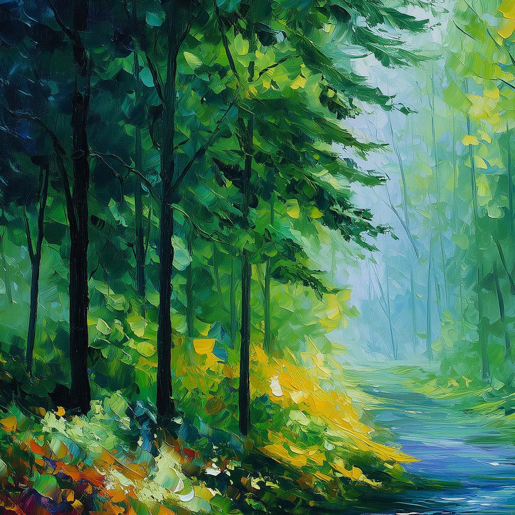 VERDANT WHISPER: Textured Palette Knife Forest Landscape Oil Painting