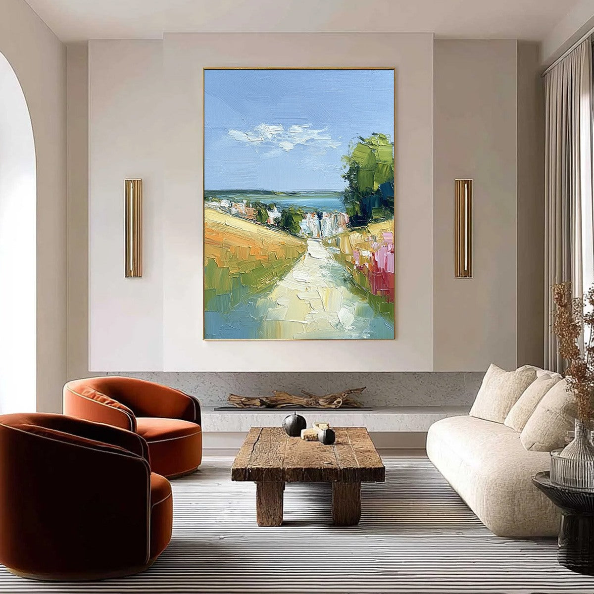 VIA AL MARE: Textured Impasto Painting of a Coastal Village Path