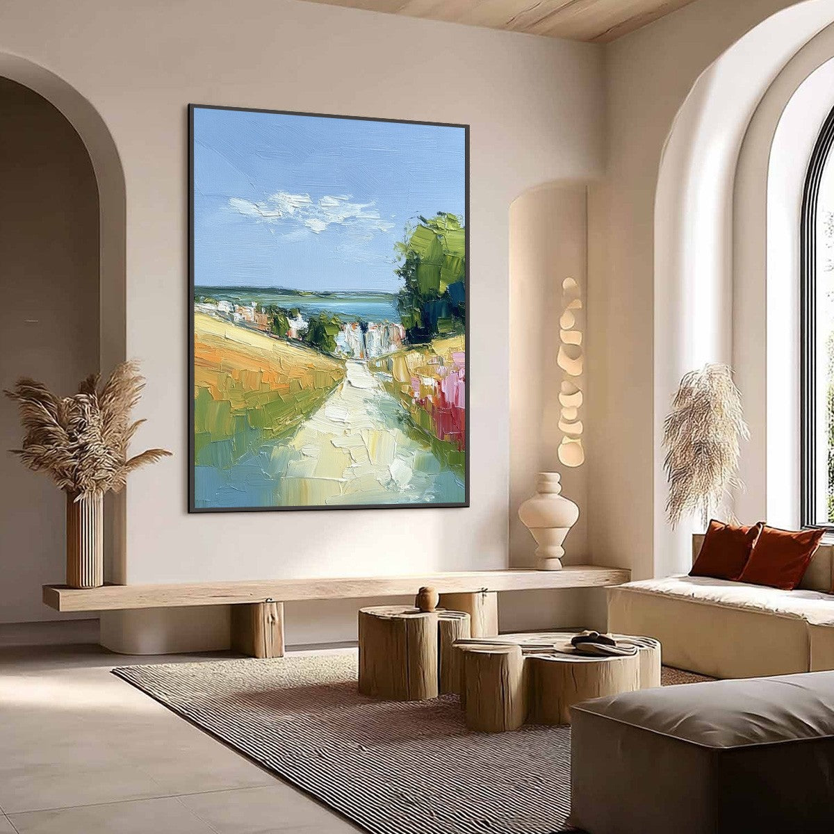 VIA AL MARE: Textured Impasto Painting of a Coastal Village Path