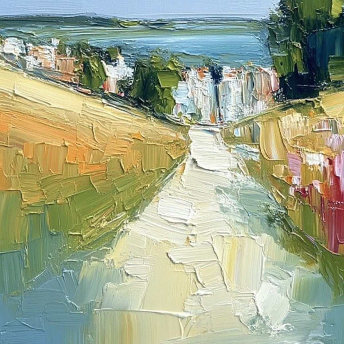VIA AL MARE: Textured Impasto Painting of a Coastal Village Path