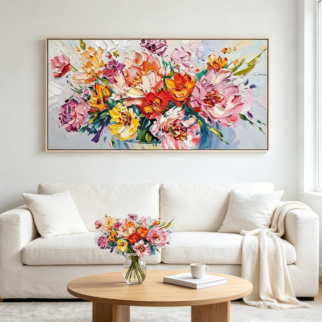 VIBRANT BOUQUET: Impasto Bursting Colorful Floral Canvas