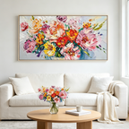 VIBRANT BOUQUET: Impasto Bursting Colorful Floral Canvas