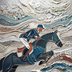 VICTORY'S EDGE: Heavily Textured Impasto Equestrian Sports Painting