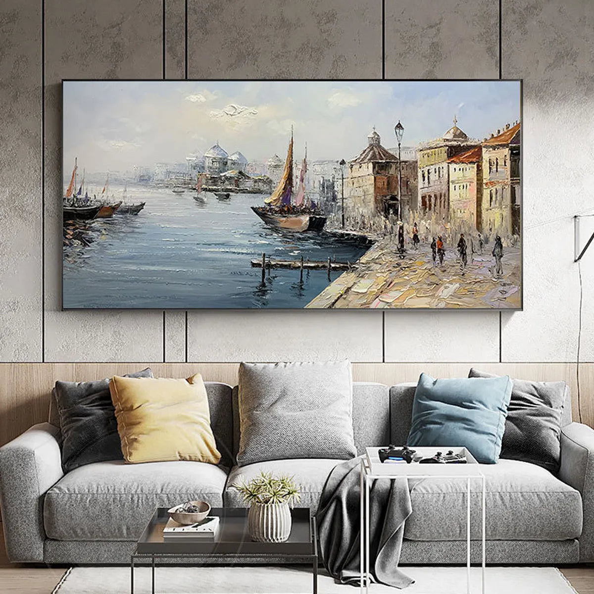 Venetian Serenade: Panoramic Cityscape Oil Painting of Venice on Canvas