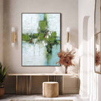 Verdant Echo | Green Abstract Textured Oil Painting for Wall