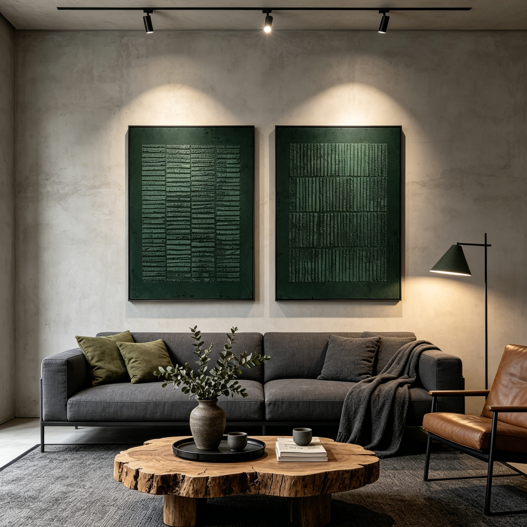VERDANT VERSES: Wabi Sabi Green Textured Wall Art Set of 2