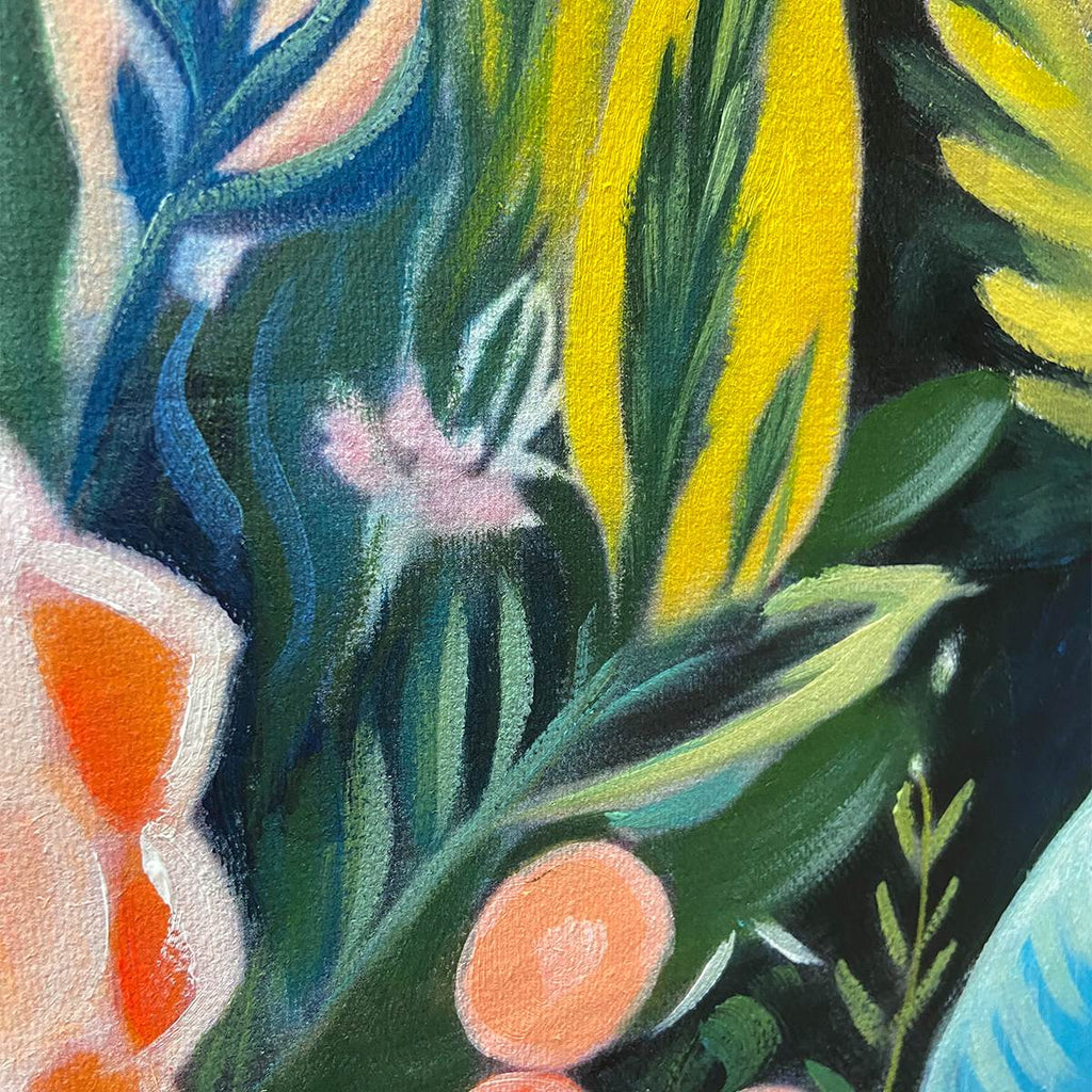 MIDNIGHT GARDEN: Lush Vibrant Flowers On Dark Oil Painting