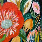 MIDNIGHT GARDEN: Lush Vibrant Flowers On Dark Oil Painting