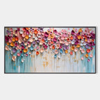 Hand-Painted Oil Painting - Colorful Floral Wall Art in Pink, Blue for Living Room Decor