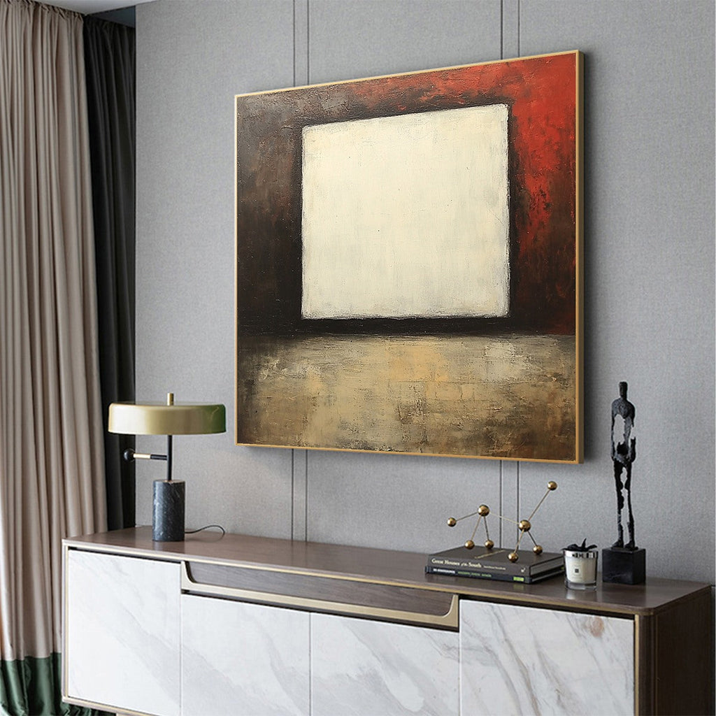 VOID: Central White Square Deep Red Brown Beige Minimalist Square Canvas