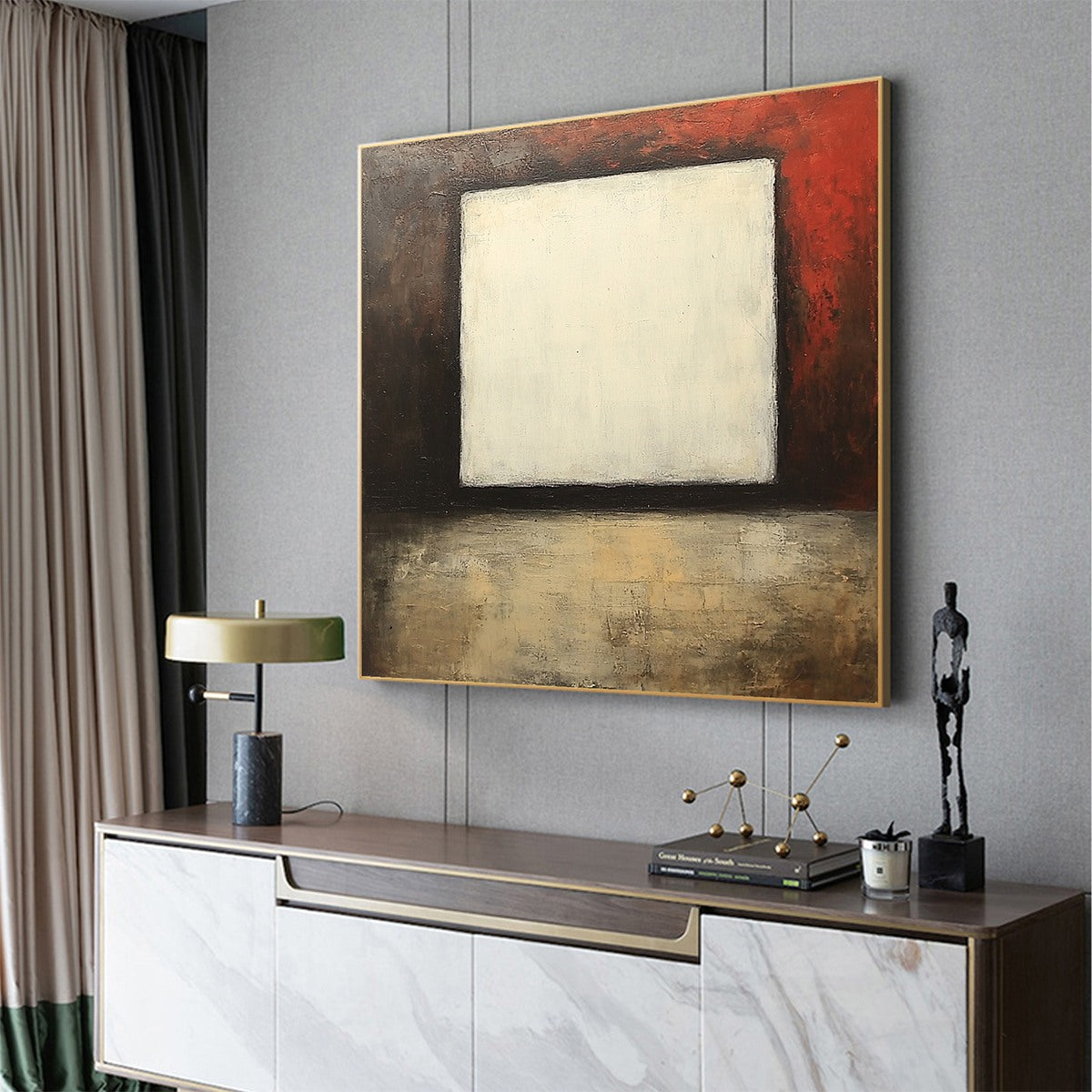 VOID: Central White Square Deep Red Brown Beige Minimalist Square Canvas