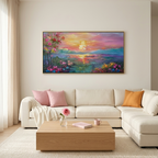 WATERCOLOR SUNSET: Ethereal Vibrant Sunset Over Water Canvas