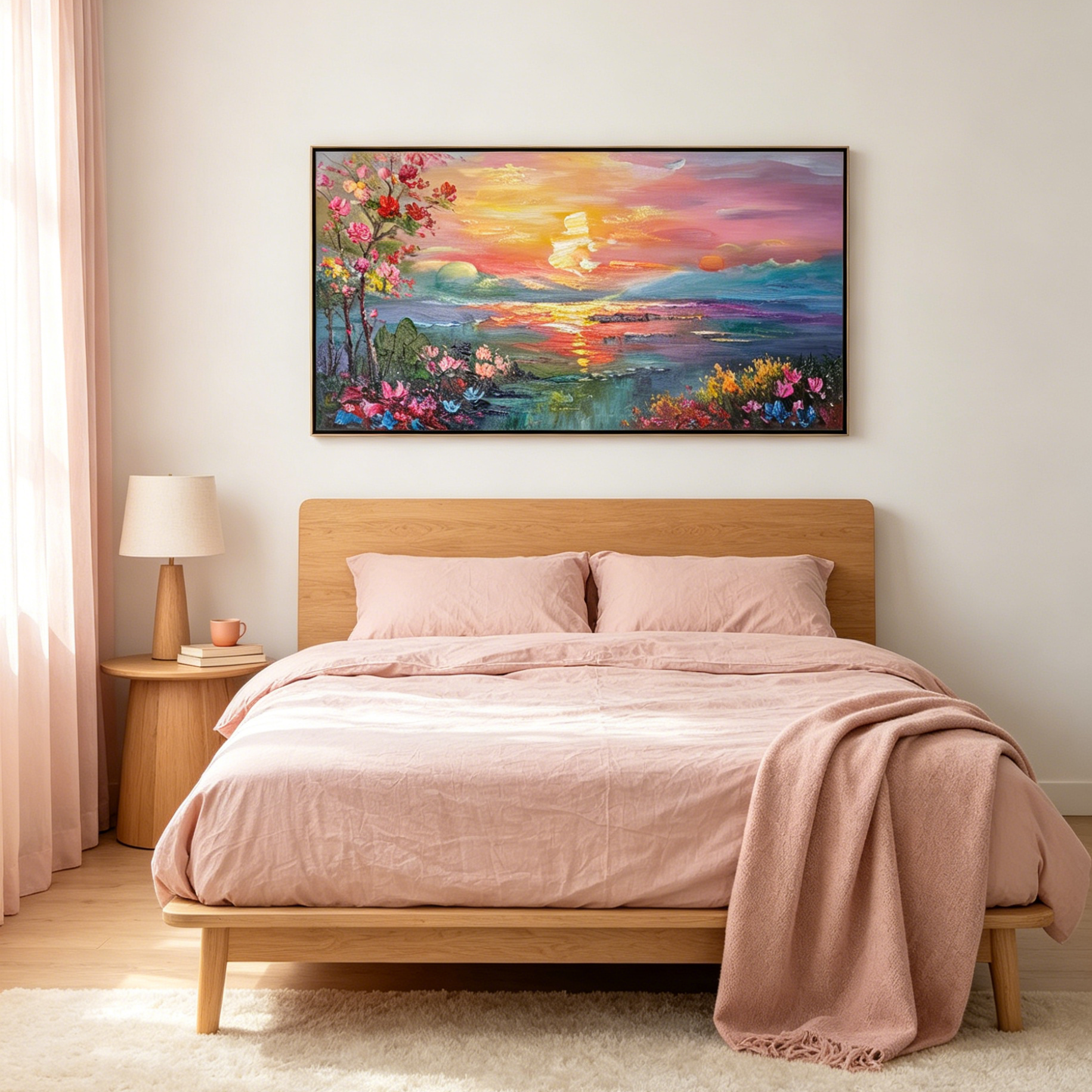 WATERCOLOR SUNSET: Ethereal Vibrant Sunset Over Water Canvas