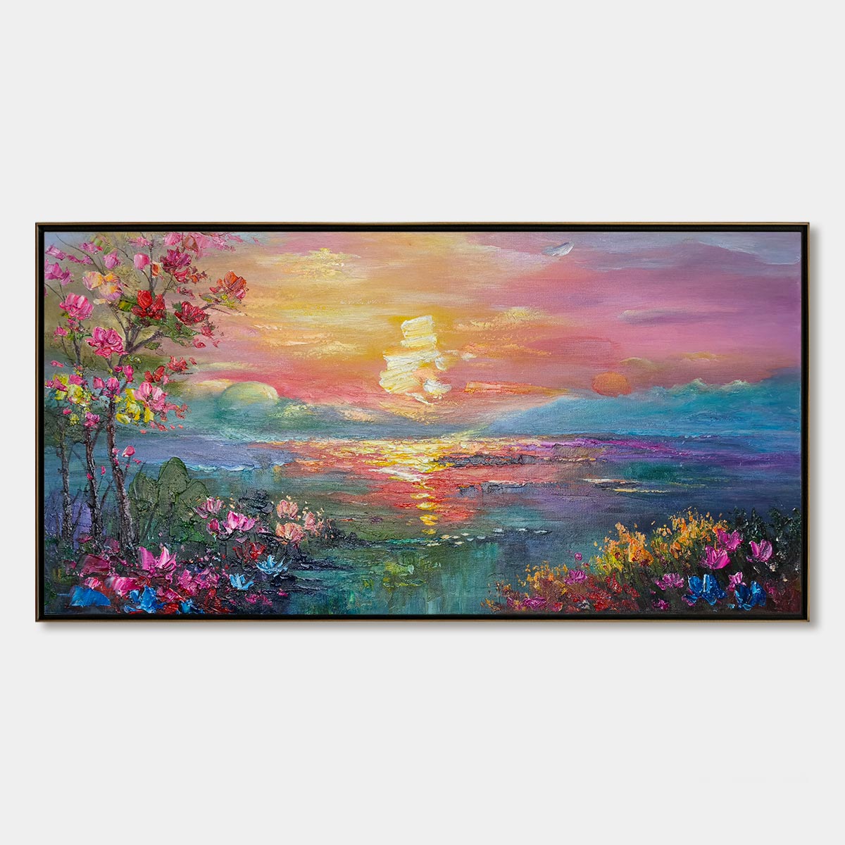 Ready to Ship ｜Watercolor Sunset: Impressionist Floral Landscape
